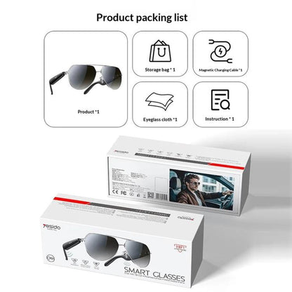 Yesido IO44 Smart Audio Glasses, Bluetooth-Compatible 5.4 Open-Ear Headphones / Polarized Sunglasses with Microphone for Travel / Business, IO44