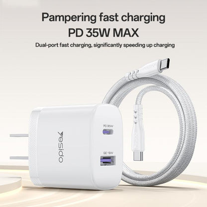 Yesido PD35W Type-C, USB Fast Charger Kit with Type-C to Type-C Cable, US Plug, EU Plug, UK Plug