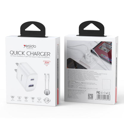 Yesido PD35W Type-C, USB Fast Charger Kit with Type-C to Type-C Cable, US Plug, EU Plug, UK Plug