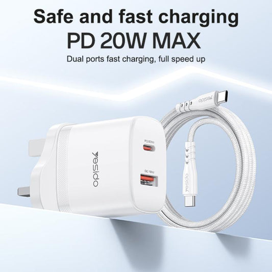 Yesido YC152 PD20W USB-C / Type-C and QC18W USB-A Dual Ports Charger Set with Type-C to Type-C Cable, YC152