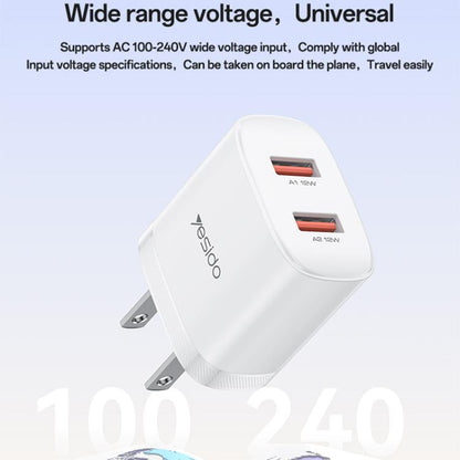 Yesido YC17U 12W 2.4A USB Dual Ports Charger Set with 1m USB to Type-C Data Cable, YC17U