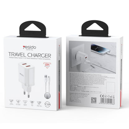 Yesido YC104 12W 2.4A USB Dual Ports Charger Set with 1m USB to Type-C Data Cable, YC104