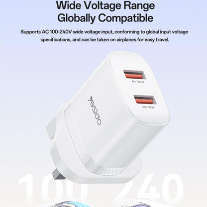 Yesido YC150 12W 2.4A USB Dual Ports Charger Set with 1m USB to Type-C Data Cable, YC150