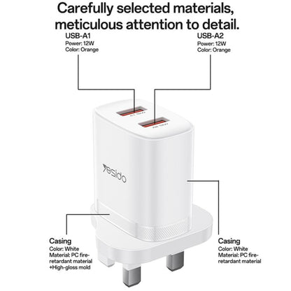 Yesido YC150 12W 2.4A USB Dual Ports Charger Set with 1m USB to Type-C Data Cable, YC150