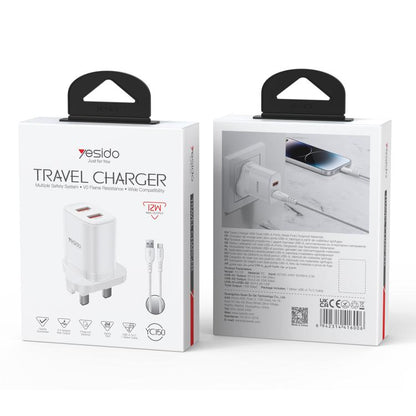 Yesido YC150 12W 2.4A USB Dual Ports Charger Set with 1m USB to Type-C Data Cable, YC150