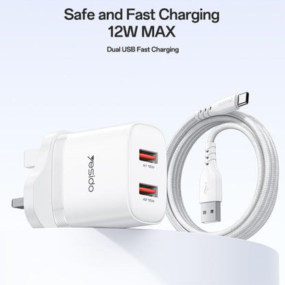 Yesido YC150 12W 2.4A USB Dual Ports Charger Set with 1m USB to Type-C Data Cable, YC150