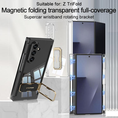 GKK Double Magnetic Hinge Folding Full Coverage Phone Case with Supercar Wristband Rotating Holder, For Samsung Galaxy Z TriFold