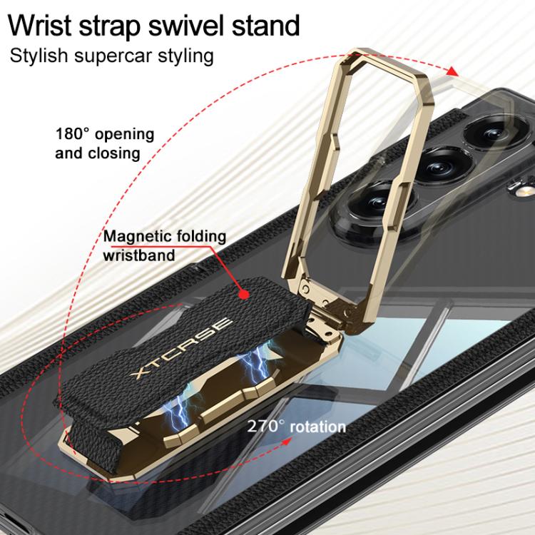 GKK Double Magnetic Hinge Folding Full Coverage Phone Case with Supercar Wristband Rotating Holder, For Samsung Galaxy Z TriFold