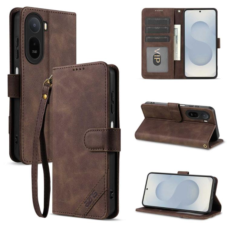AZNS A2 Series Tri-Card Wallet RFID Vegan Leather Phone Case with Strap, For Redmi Note 17 Pro 5G Global 163mm, For Redmi Note 17 5G/4G Global 171mm, For Redmi A7 Pro 4G/5G 171mm/Poco C85x 5G, For Redmi 15a 5G/R70/R70m                                  ...