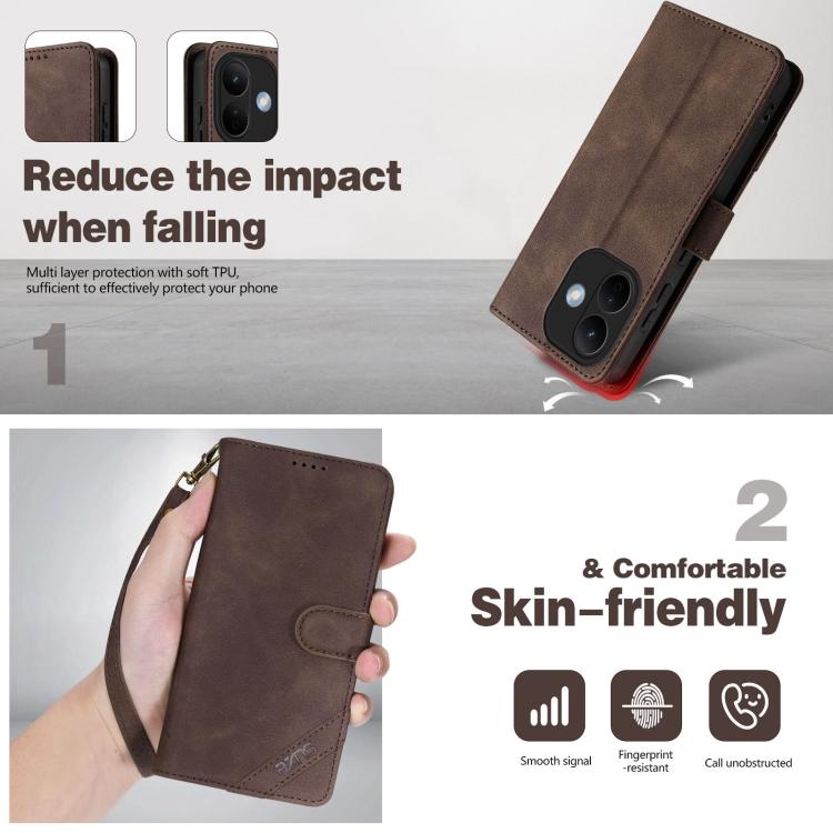 AZNS A2 Series Tri-Card Wallet RFID Vegan Leather Phone Case with Strap, For Redmi Note 17 Pro 5G Global 163mm, For Redmi Note 17 5G/4G Global 171mm, For Redmi A7 Pro 4G/5G 171mm/Poco C85x 5G, For Redmi 15a 5G/R70/R70m                                  ...