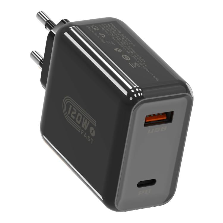 Chargeur rapide double interface USB et Type-C 120 W HX119, prise UE, prise UK, prise US
