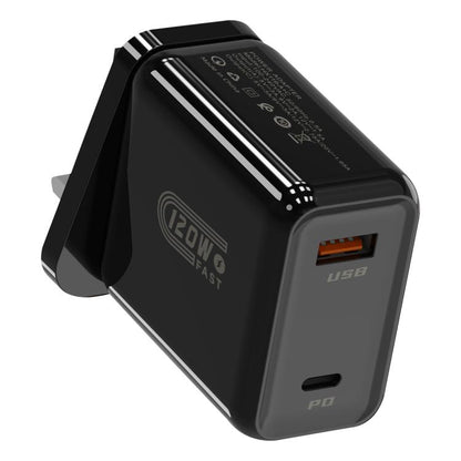 Chargeur rapide double interface USB et Type-C 120 W HX119, prise UE, prise UK, prise US