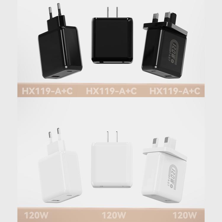 Chargeur rapide double interface USB et Type-C 120 W HX119, prise UE, prise UK, prise US