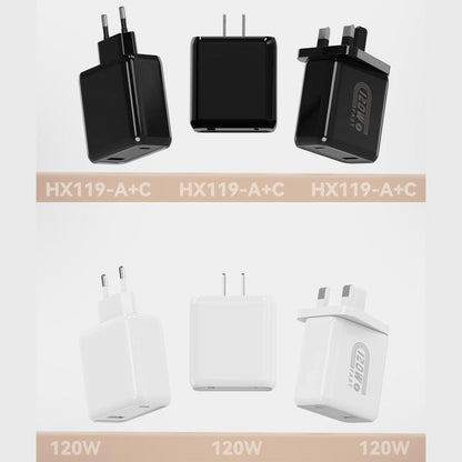 Chargeur rapide double interface USB et Type-C 120 W HX119, prise UE, prise UK, prise US