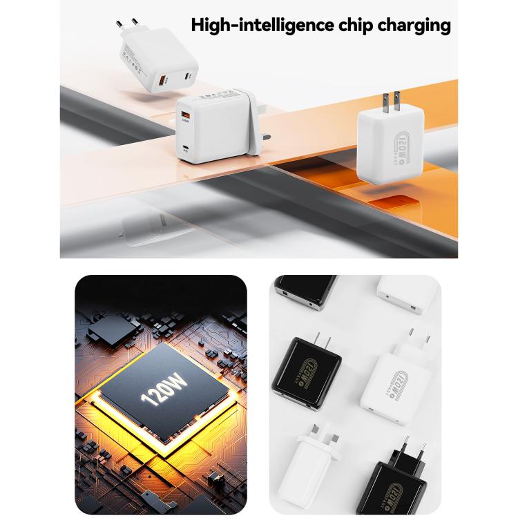 Chargeur rapide double interface USB et Type-C 120 W HX119, prise UE, prise UK, prise US