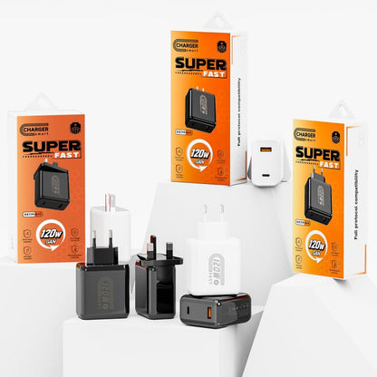 Chargeur rapide double interface USB et Type-C 120 W HX119, prise UE, prise UK, prise US