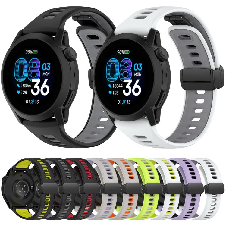 Foldable Magnetic Clasp Two Color Silicone Watch Band, 22mm