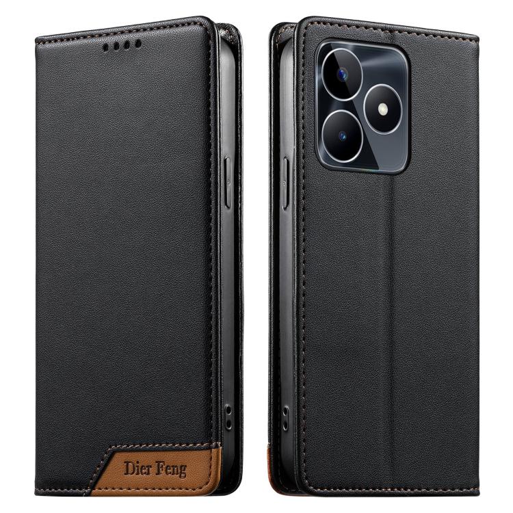 Dierfeng Splicing Strong Magnetic RFID Vegan Leather Phone Case, For Realme C63 4G / C61 4G / Narzo N63 4G, For Realme 12 5G / 12x 5G / C65 5G, For Realme GT 6 Global, For Realme 12+ / Narzo 70 5G, For Realme C67 4G / 12 Lite 4G                        ...