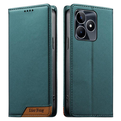 Dierfeng Splicing Strong Magnetic RFID Vegan Leather Phone Case, For Realme C63 4G / C61 4G / Narzo N63 4G, For Realme 12 5G / 12x 5G / C65 5G, For Realme GT 6 Global, For Realme 12+ / Narzo 70 5G, For Realme C67 4G / 12 Lite 4G                        ...