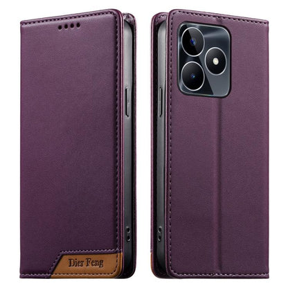 Dierfeng Splicing Strong Magnetic RFID Vegan Leather Phone Case, For Realme C63 4G / C61 4G / Narzo N63 4G, For Realme 12 5G / 12x 5G / C65 5G, For Realme GT 6 Global, For Realme 12+ / Narzo 70 5G, For Realme C67 4G / 12 Lite 4G                        ...