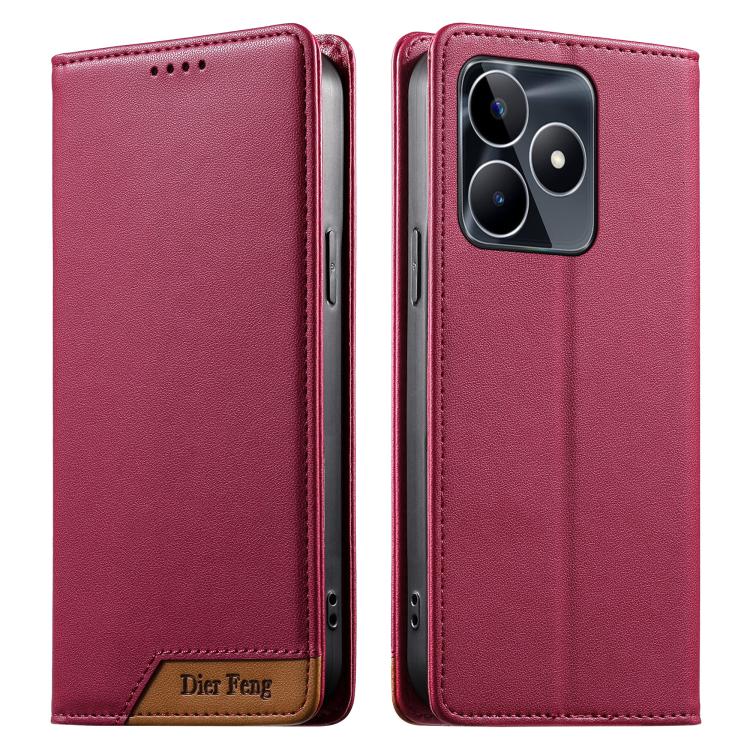 Dierfeng Splicing Strong Magnetic RFID Vegan Leather Phone Case, For Realme C63 4G / C61 4G / Narzo N63 4G, For Realme 12 5G / 12x 5G / C65 5G, For Realme GT 6 Global, For Realme 12+ / Narzo 70 5G, For Realme C67 4G / 12 Lite 4G                        ...