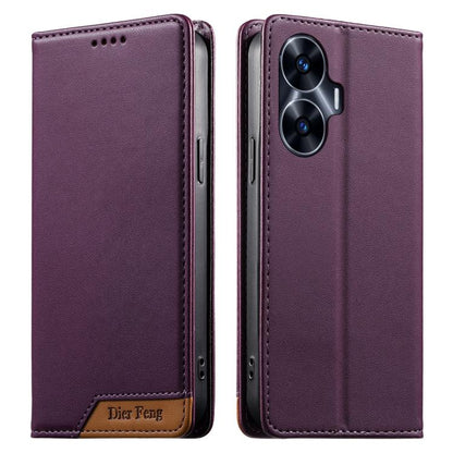 Dierfeng Splicing Strong Magnetic RFID Vegan Leather Phone Case, For Realme C63 4G / C61 4G / Narzo N63 4G, For Realme 12 5G / 12x 5G / C65 5G, For Realme GT 6 Global, For Realme 12+ / Narzo 70 5G, For Realme C67 4G / 12 Lite 4G                        ...