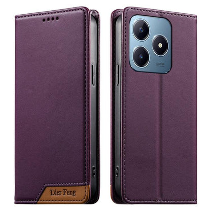 Dierfeng Splicing Strong Magnetic RFID Vegan Leather Phone Case, For Realme C63 4G / C61 4G / Narzo N63 4G, For Realme 12 5G / 12x 5G / C65 5G, For Realme GT 6 Global, For Realme 12+ / Narzo 70 5G, For Realme C67 4G / 12 Lite 4G                        ...