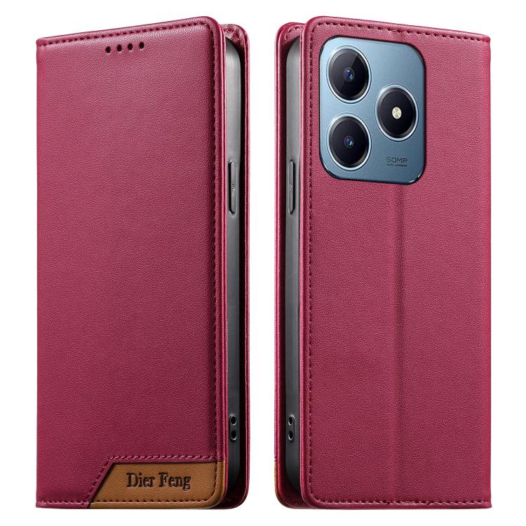 Dierfeng Splicing Strong Magnetic RFID Vegan Leather Phone Case, For Realme C63 4G / C61 4G / Narzo N63 4G, For Realme 12 5G / 12x 5G / C65 5G, For Realme GT 6 Global, For Realme 12+ / Narzo 70 5G, For Realme C67 4G / 12 Lite 4G                        ...