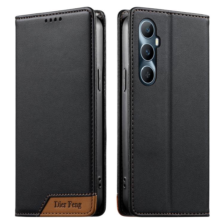 Dierfeng Splicing Strong Magnetic RFID Vegan Leather Phone Case, For Realme C63 4G / C61 4G / Narzo N63 4G, For Realme 12 5G / 12x 5G / C65 5G, For Realme GT 6 Global, For Realme 12+ / Narzo 70 5G, For Realme C67 4G / 12 Lite 4G                        ...
