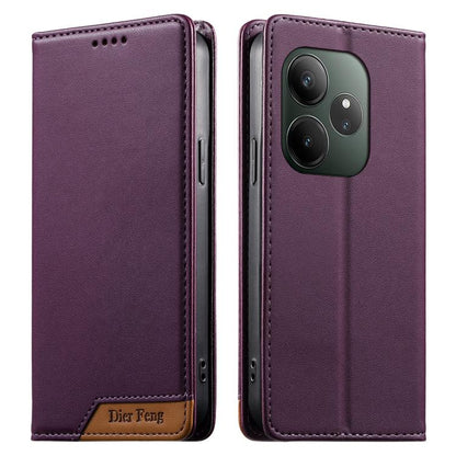 Dierfeng Splicing Strong Magnetic RFID Vegan Leather Phone Case, For Realme C63 4G / C61 4G / Narzo N63 4G, For Realme 12 5G / 12x 5G / C65 5G, For Realme GT 6 Global, For Realme 12+ / Narzo 70 5G, For Realme C67 4G / 12 Lite 4G                        ...