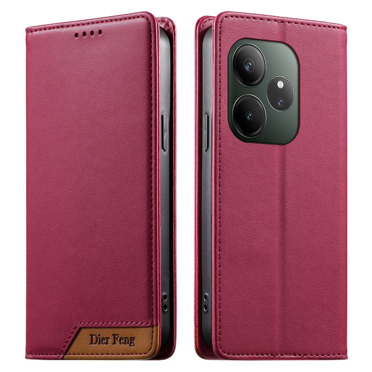 Dierfeng Splicing Strong Magnetic RFID Vegan Leather Phone Case, For Realme C63 4G / C61 4G / Narzo N63 4G, For Realme 12 5G / 12x 5G / C65 5G, For Realme GT 6 Global, For Realme 12+ / Narzo 70 5G, For Realme C67 4G / 12 Lite 4G                        ...