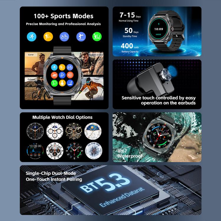 GT99 1.53-inch Display 2-in-1 Smart Sports Watch TWS Bluetooth Earphones