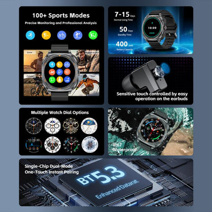 GT99 1.53-inch Display 2-in-1 Smart Sports Watch TWS Bluetooth Earphones
