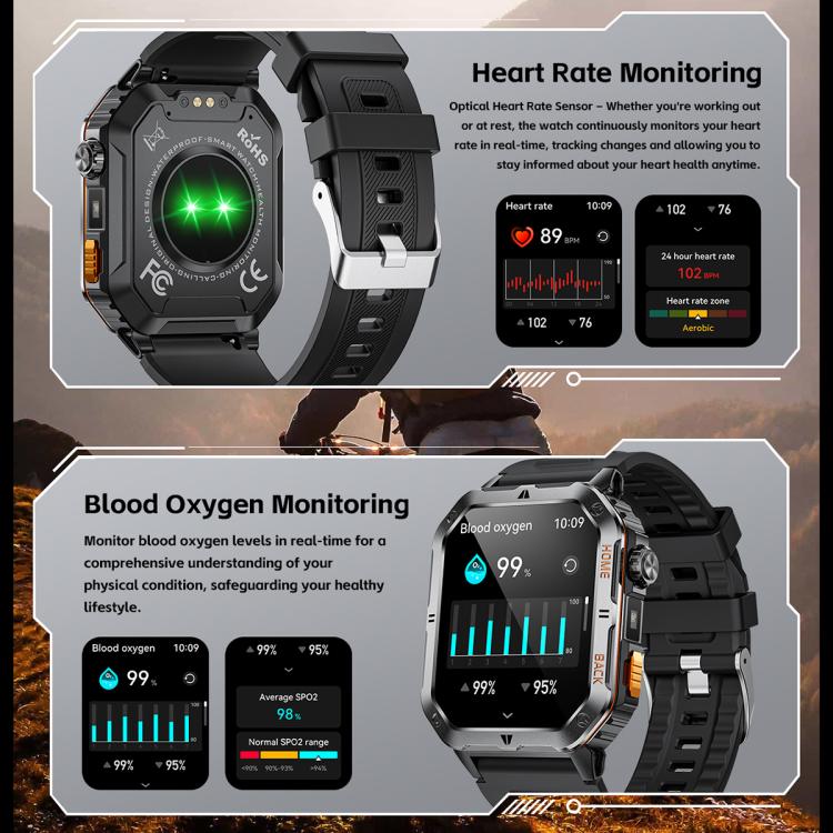 MT62 2.01-inch IPS Display Outdoor Adventures Smart Watch with 1000mAh Battery & Flashlight
