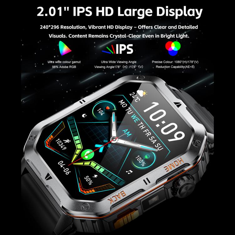 MT62 2.01-inch IPS Display Outdoor Adventures Smart Watch with 1000mAh Battery & Flashlight