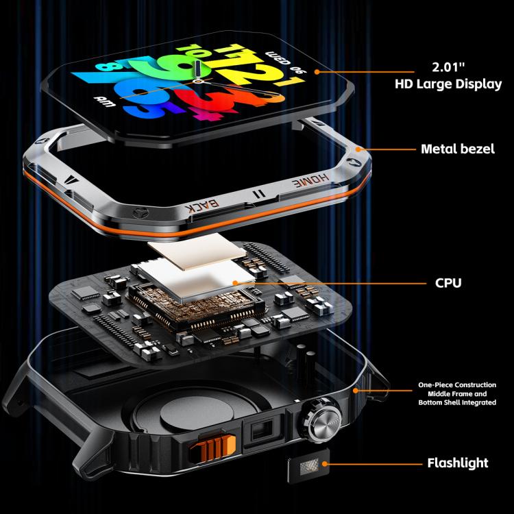 MT62 2.01-inch IPS Display Outdoor Adventures Smart Watch with 1000mAh Battery & Flashlight