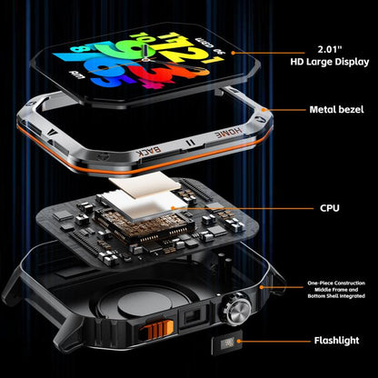MT62 2.01-inch IPS Display Outdoor Adventures Smart Watch with 1000mAh Battery & Flashlight