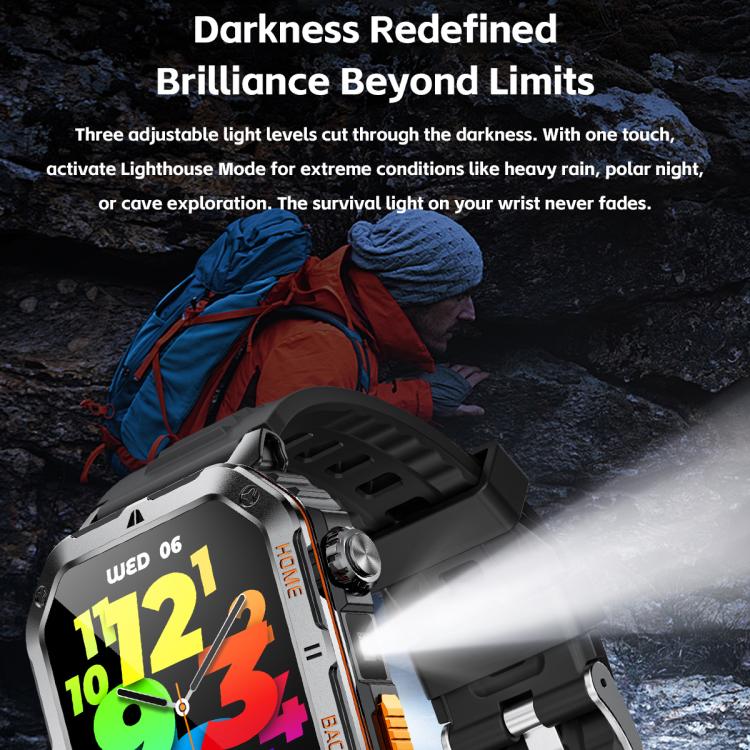 MT62 2.01-inch IPS Display Outdoor Adventures Smart Watch with 1000mAh Battery & Flashlight