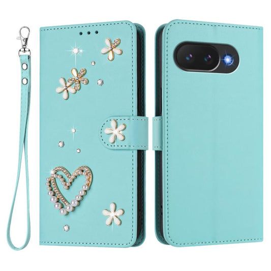 ZS01 Double-Layer Heart Floral Vegan Leather Phone Case with Wrist Strap, For Google Pixel 10a, For Google Pixel 10 Pro XL 5G, For Google Pixel 10 5G Global, For Google Pixel 9a, For Google Pixel 8a, For Google Pixel 8 Pro, For Google Pixel 8          ...