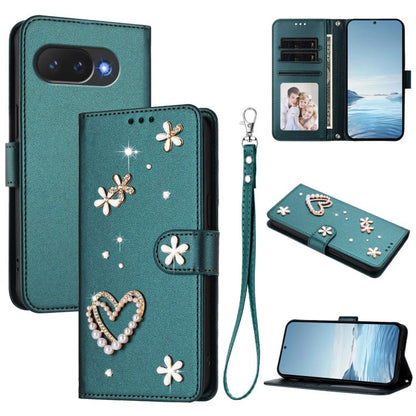 ZS01 Double-Layer Heart Floral Vegan Leather Phone Case with Wrist Strap, For Google Pixel 10a, For Google Pixel 10 Pro XL 5G, For Google Pixel 10 5G Global, For Google Pixel 9a, For Google Pixel 8a, For Google Pixel 8 Pro, For Google Pixel 8          ...