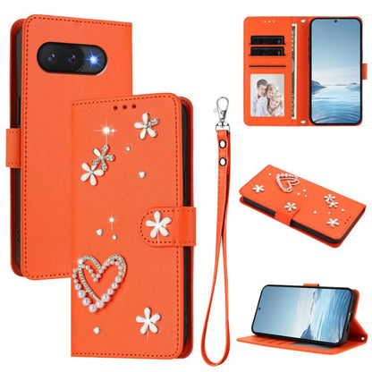 ZS01 Double-Layer Heart Floral Vegan Leather Phone Case with Wrist Strap, For Google Pixel 10a, For Google Pixel 10 Pro XL 5G, For Google Pixel 10 5G Global, For Google Pixel 9a, For Google Pixel 8a, For Google Pixel 8 Pro, For Google Pixel 8          ...