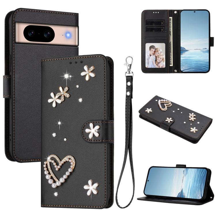 ZS01 Double-Layer Heart Floral Vegan Leather Phone Case with Wrist Strap, For Google Pixel 10a, For Google Pixel 10 Pro XL 5G, For Google Pixel 10 5G Global, For Google Pixel 9a, For Google Pixel 8a, For Google Pixel 8 Pro, For Google Pixel 8          ...