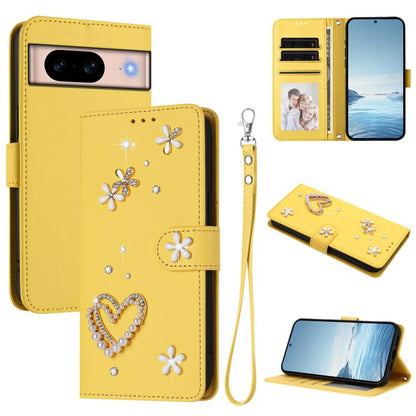 ZS01 Double-Layer Heart Floral Vegan Leather Phone Case with Wrist Strap, For Google Pixel 10a, For Google Pixel 10 Pro XL 5G, For Google Pixel 10 5G Global, For Google Pixel 9a, For Google Pixel 8a, For Google Pixel 8 Pro, For Google Pixel 8          ...