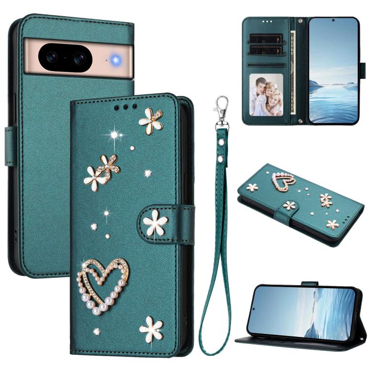 ZS01 Double-Layer Heart Floral Vegan Leather Phone Case with Wrist Strap, For Google Pixel 10a, For Google Pixel 10 Pro XL 5G, For Google Pixel 10 5G Global, For Google Pixel 9a, For Google Pixel 8a, For Google Pixel 8 Pro, For Google Pixel 8          ...