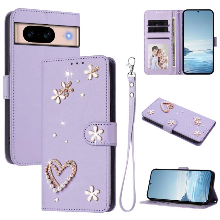 ZS01 Double-Layer Heart Floral Vegan Leather Phone Case with Wrist Strap, For Google Pixel 10a, For Google Pixel 10 Pro XL 5G, For Google Pixel 10 5G Global, For Google Pixel 9a, For Google Pixel 8a, For Google Pixel 8 Pro, For Google Pixel 8          ...