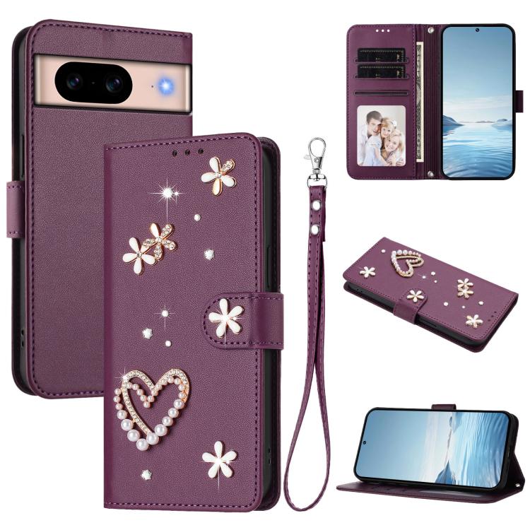 ZS01 Double-Layer Heart Floral Vegan Leather Phone Case with Wrist Strap, For Google Pixel 10a, For Google Pixel 10 Pro XL 5G, For Google Pixel 10 5G Global, For Google Pixel 9a, For Google Pixel 8a, For Google Pixel 8 Pro, For Google Pixel 8          ...