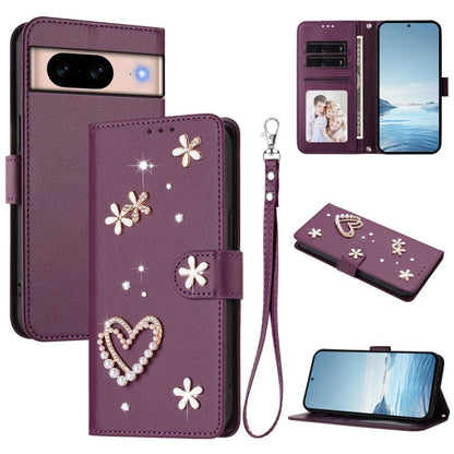 ZS01 Double-Layer Heart Floral Vegan Leather Phone Case with Wrist Strap, For Google Pixel 10a, For Google Pixel 10 Pro XL 5G, For Google Pixel 10 5G Global, For Google Pixel 9a, For Google Pixel 8a, For Google Pixel 8 Pro, For Google Pixel 8          ...