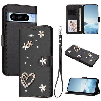ZS01 Double-Layer Heart Floral Vegan Leather Phone Case with Wrist Strap, For Google Pixel 10a, For Google Pixel 10 Pro XL 5G, For Google Pixel 10 5G Global, For Google Pixel 9a, For Google Pixel 8a, For Google Pixel 8 Pro, For Google Pixel 8          ...