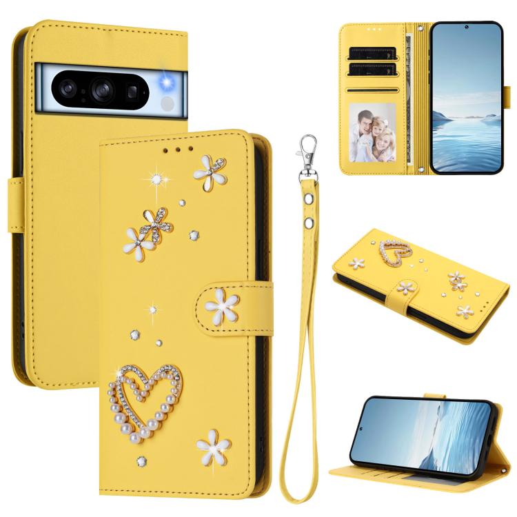 ZS01 Double-Layer Heart Floral Vegan Leather Phone Case with Wrist Strap, For Google Pixel 10a, For Google Pixel 10 Pro XL 5G, For Google Pixel 10 5G Global, For Google Pixel 9a, For Google Pixel 8a, For Google Pixel 8 Pro, For Google Pixel 8          ...