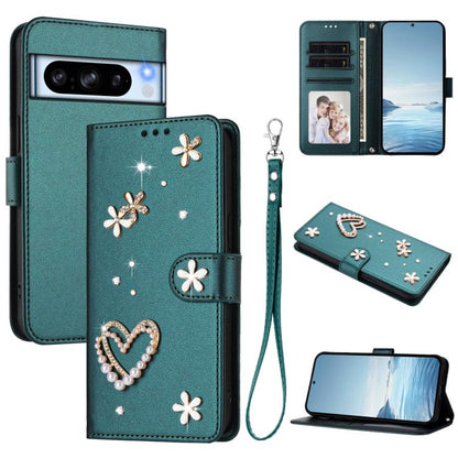 ZS01 Double-Layer Heart Floral Vegan Leather Phone Case with Wrist Strap, For Google Pixel 10a, For Google Pixel 10 Pro XL 5G, For Google Pixel 10 5G Global, For Google Pixel 9a, For Google Pixel 8a, For Google Pixel 8 Pro, For Google Pixel 8          ...